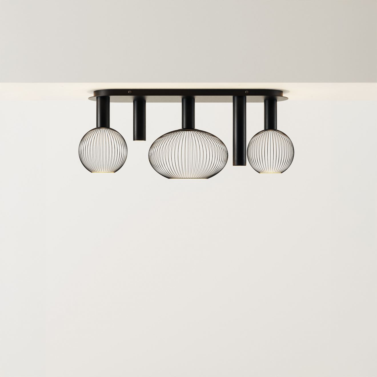 Ceiling light Ztahl Como flat oval 75 x 22 cm 5-light (Metal, Zwart | Grijs | Zand)