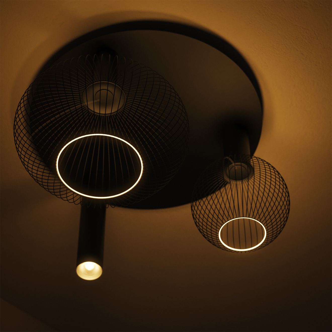 Ceiling light Ztahl Como round Ø 45 cm 3-light E27 and GU10 (Metal, Zwart | Grijs | Zand)