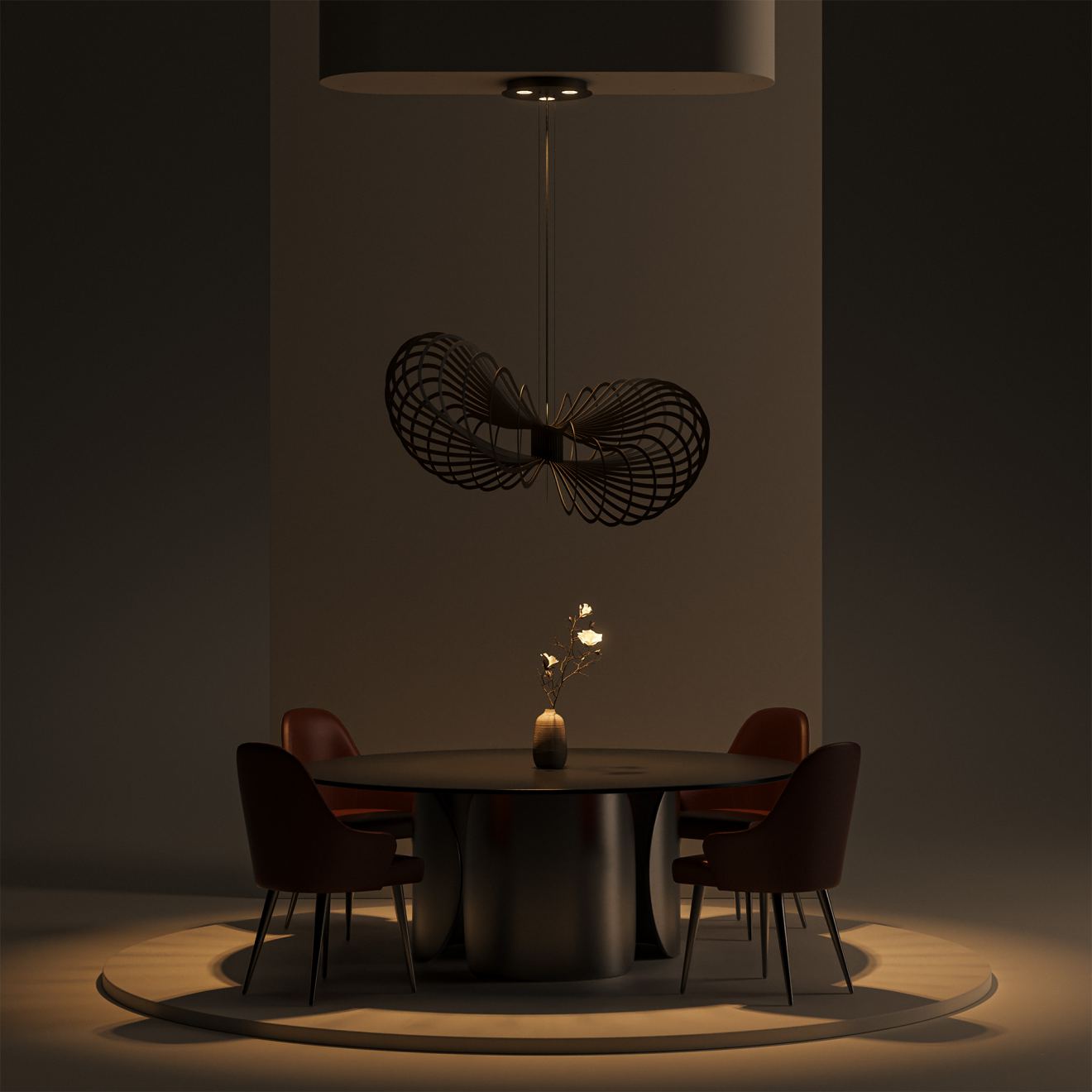 Pendant light Ztahl Martani round Ø 125 cm 4-light illuminated ceiling plate (Metal, Zand | Grijs)