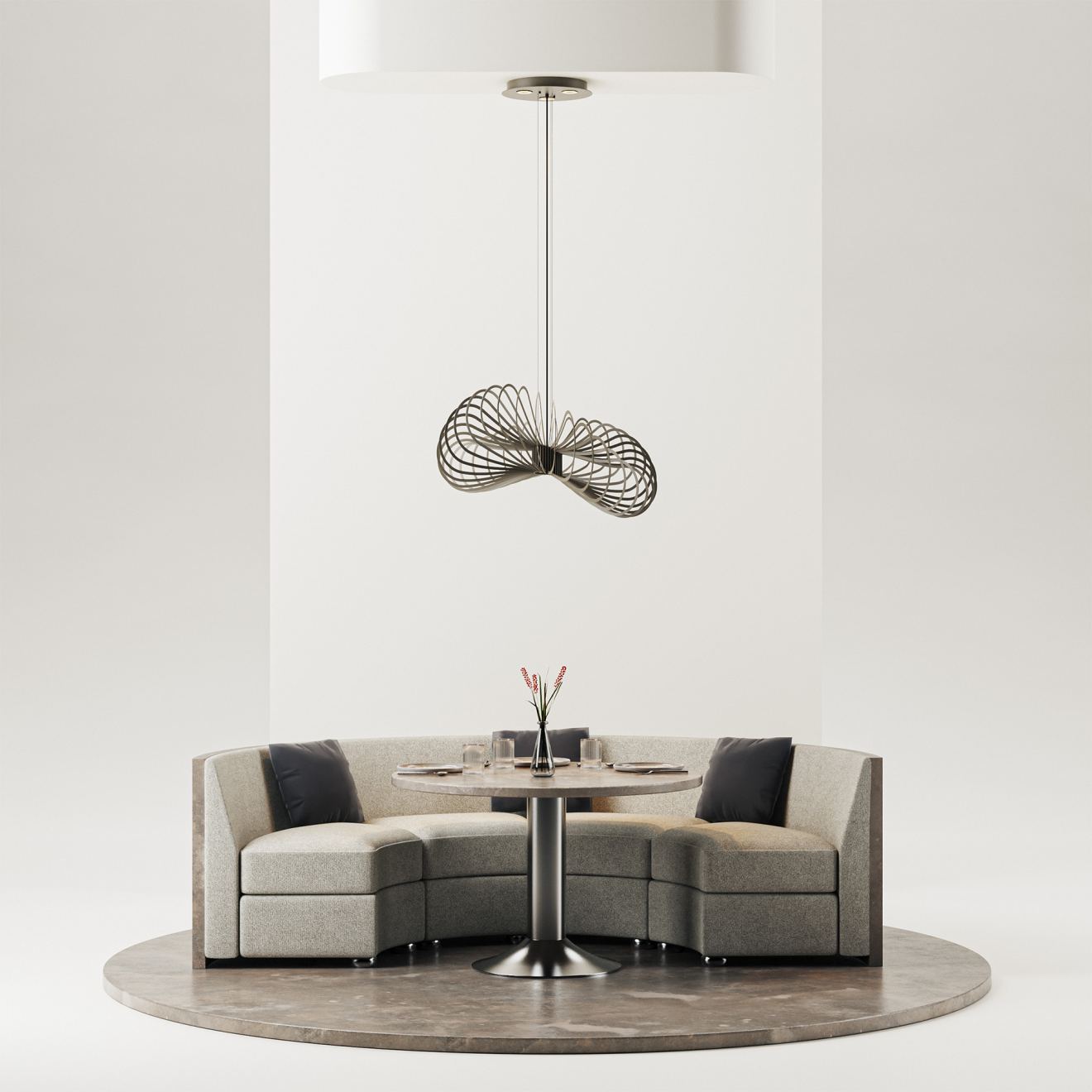 Hangeleuchte Ztahl Martani rund Ø 125 cm 4-flammig dimmbar mit Fernbedienung (Metall, Sand | Grau)