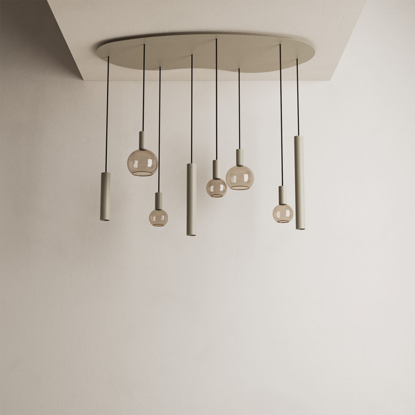 Lámpara colgante Ztahl Riva orgánica grande 140 x 70 cm 8 luces