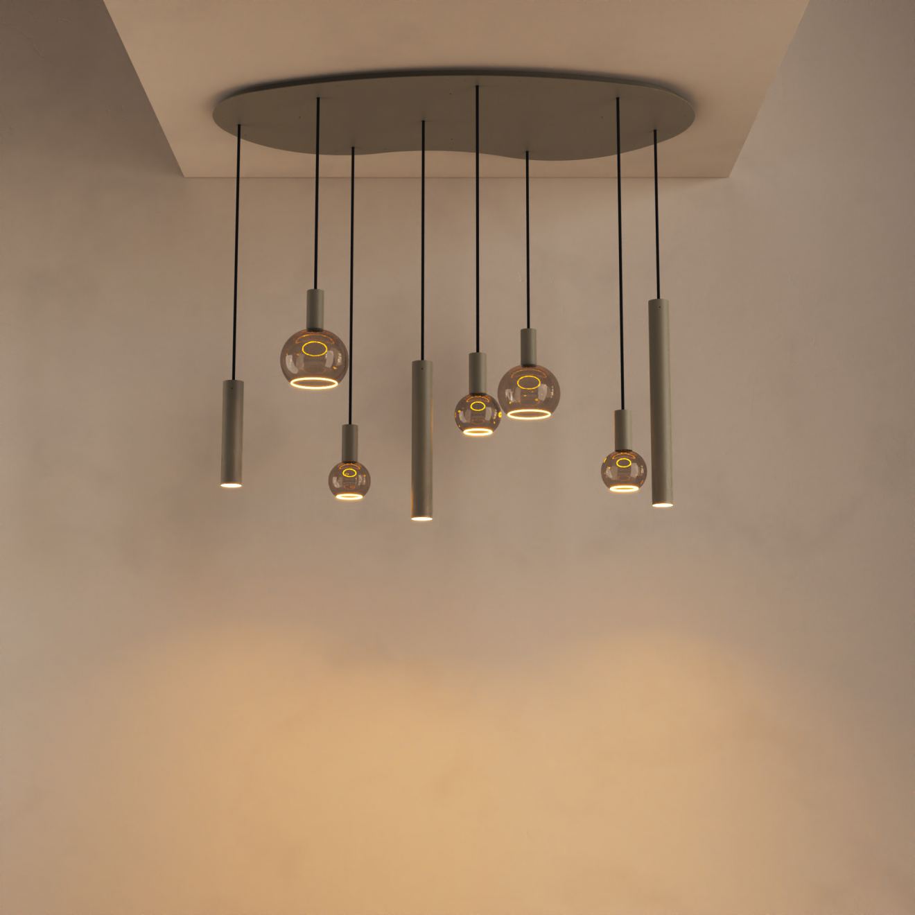 Hangeleuchte Ztahl Riva organisch groß 140 x 70 cm 8-flammig - Ztahl