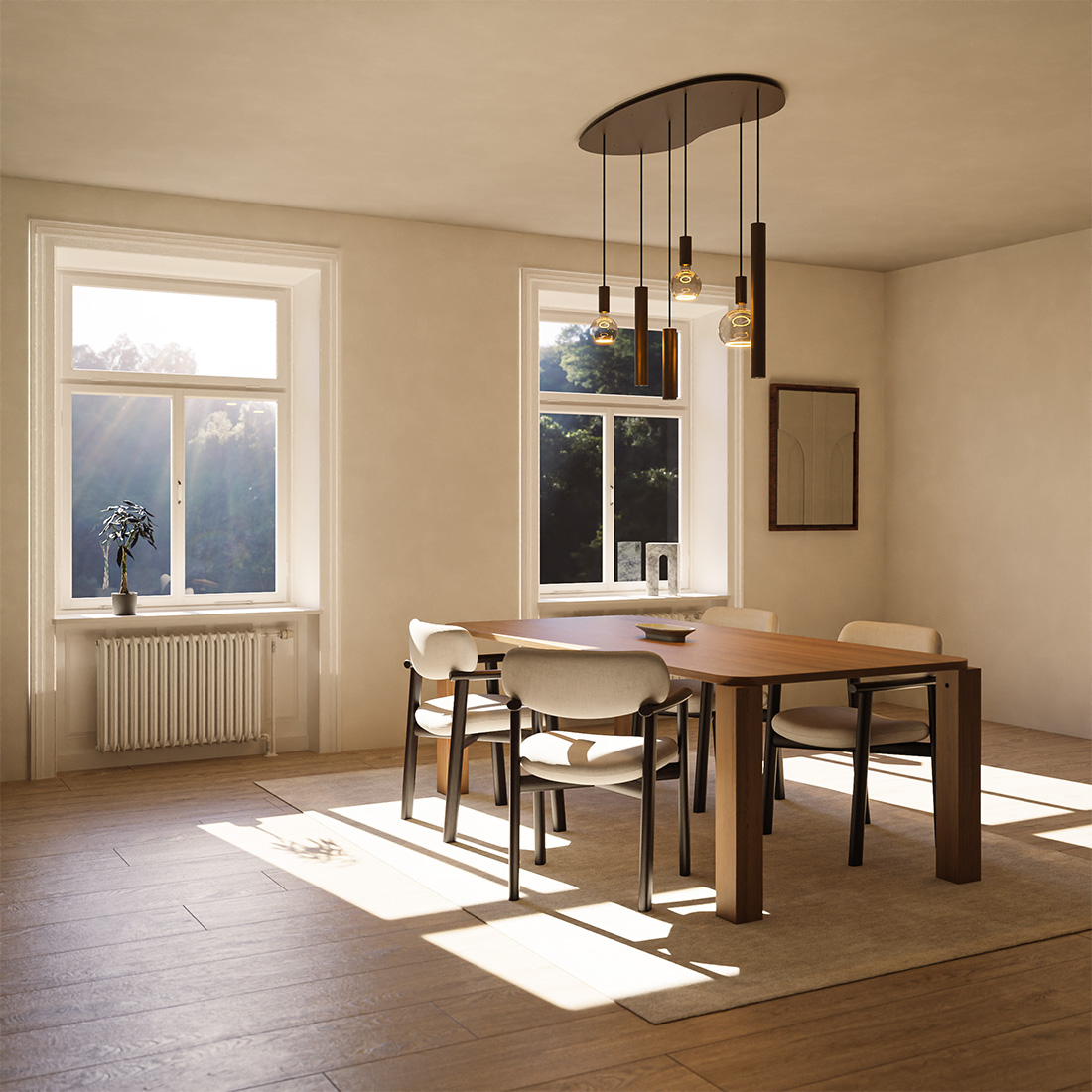 Hangeleuchte Ztahl Riva organisch klein 120 x 60 cm 6-flammig (Metall, Schwarz | Grau | Sand)
