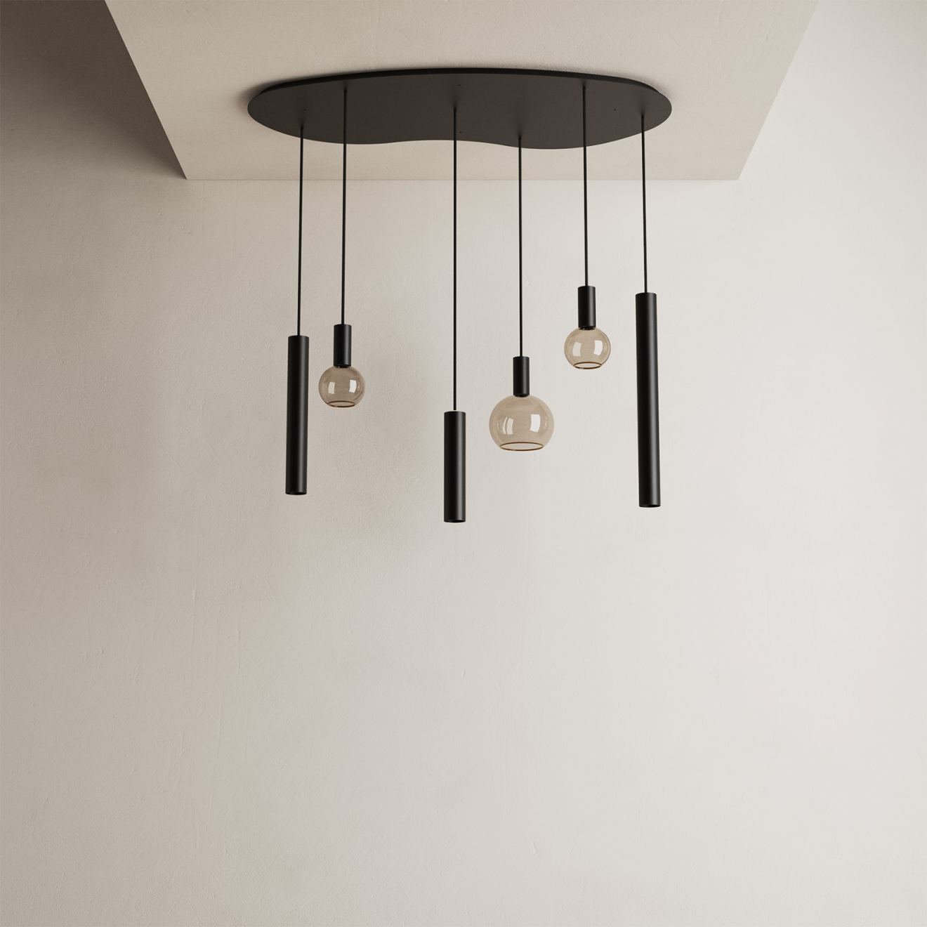 Lámpara colgante Ztahl Riva orgánica pequeña 120 x 60 cm 6 luces