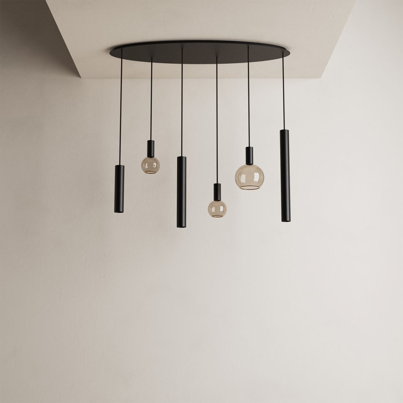 Pendant light Ztahl Riva oval 120 x 40 cm 6-light (Metal, Zwart | Grijs | Zand)