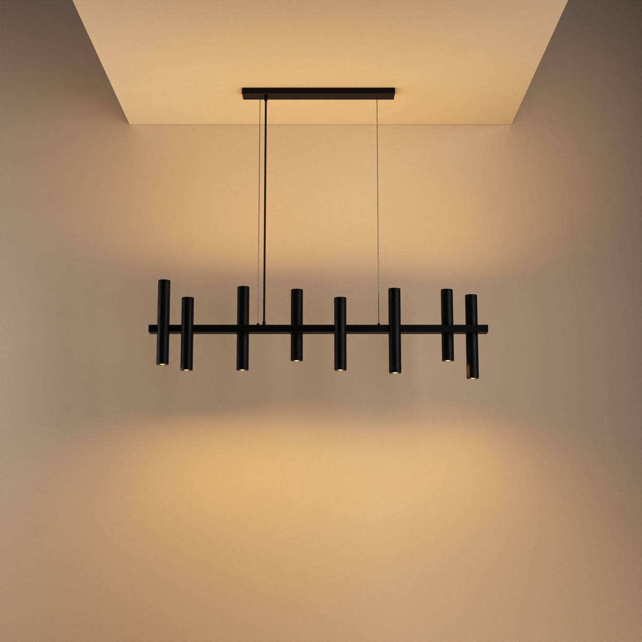 Lámpara colgante Ztahl Stelvio 140 cm, 8 tubos 10 luces
