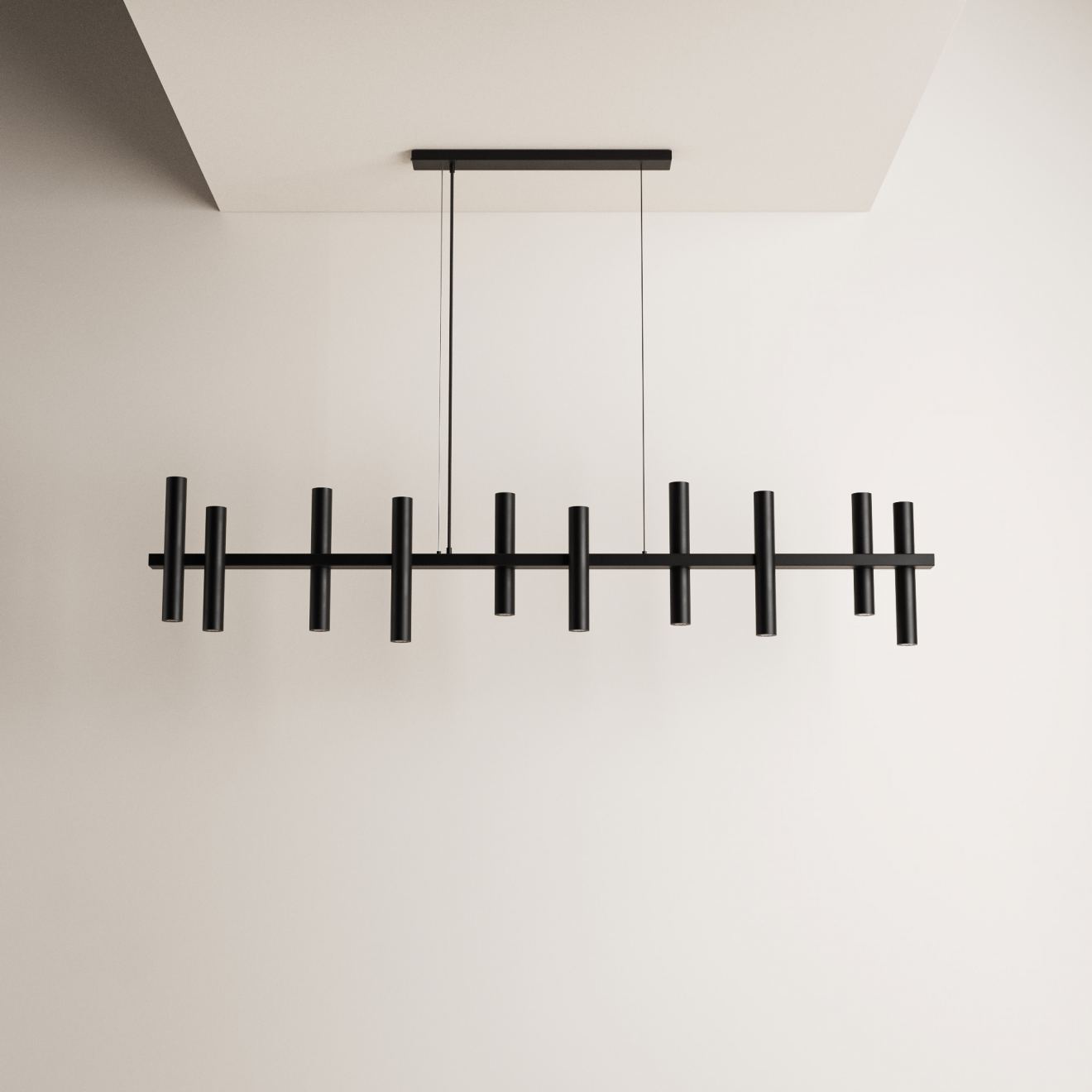Lámpara colgante Ztahl Stelvio 190 cm, 10 tubos 14 luces